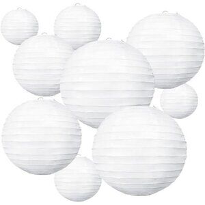 10Pcs White Paper Lanterns Decorative Chinese/Japanese Hanging Round Paper